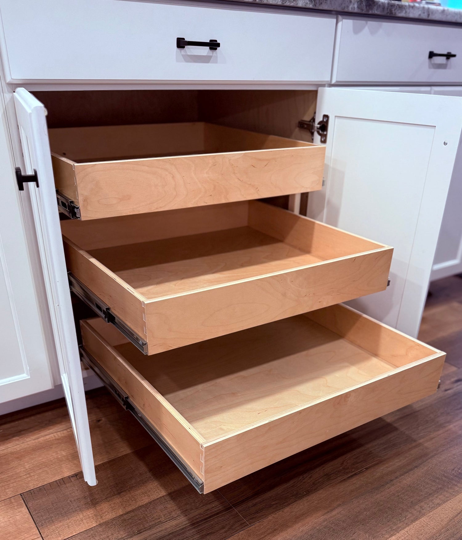 Triple Slide-Out Drawers & Shelves